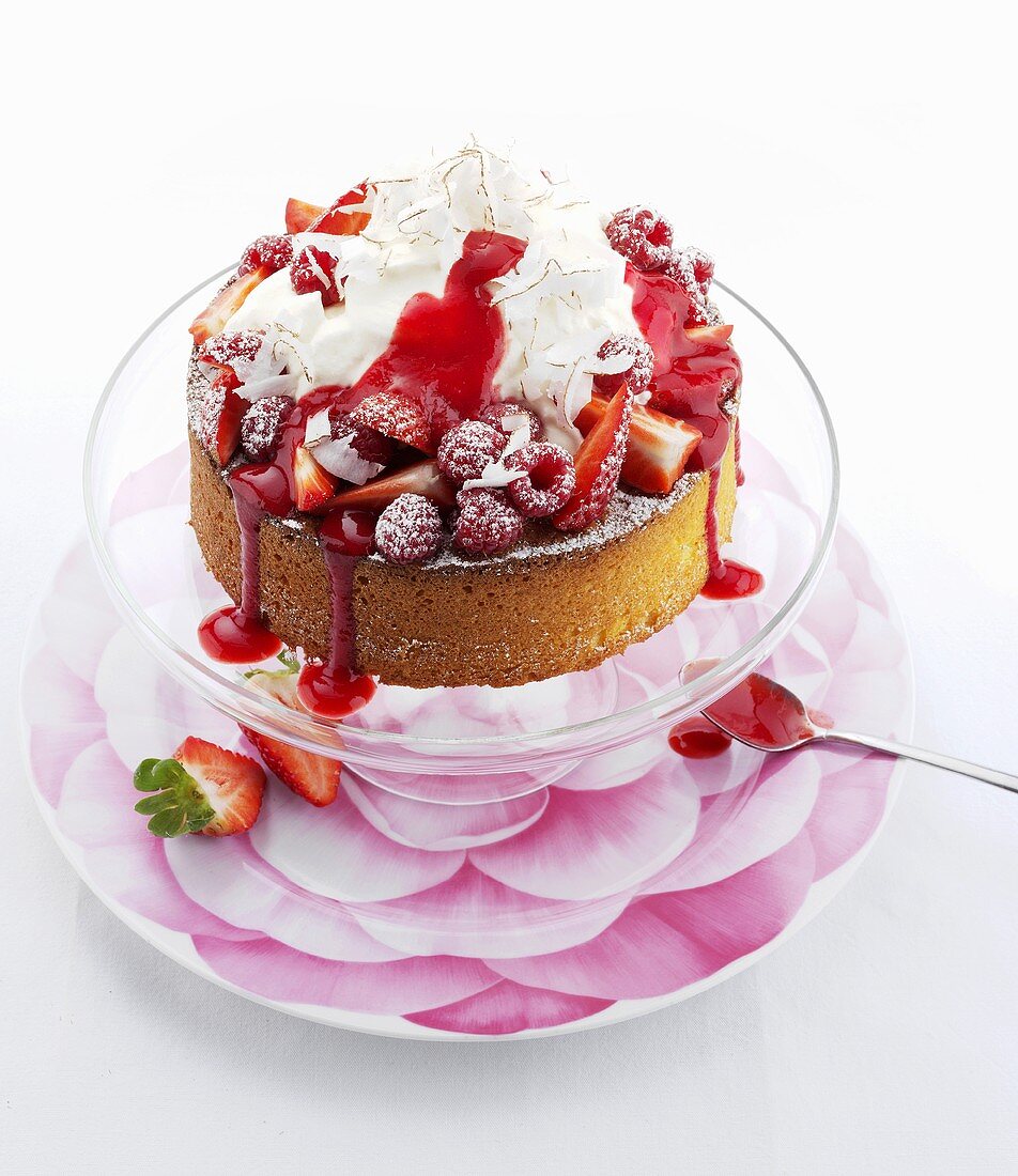 Coconut and lime cake with strawberries and raspberries