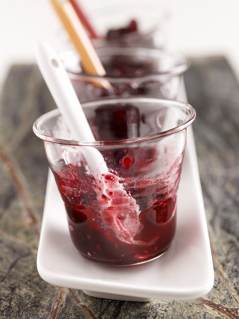 Red fruit chutney in jars