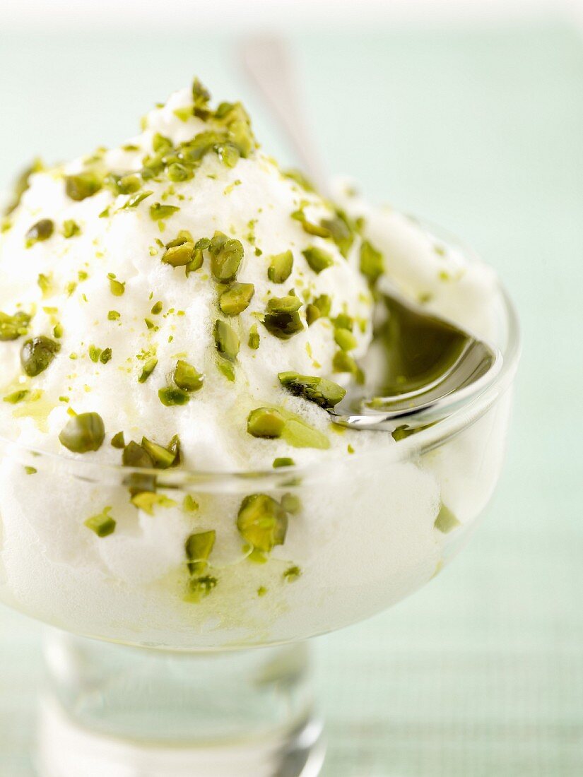 Rosewater mousse with pistachios
