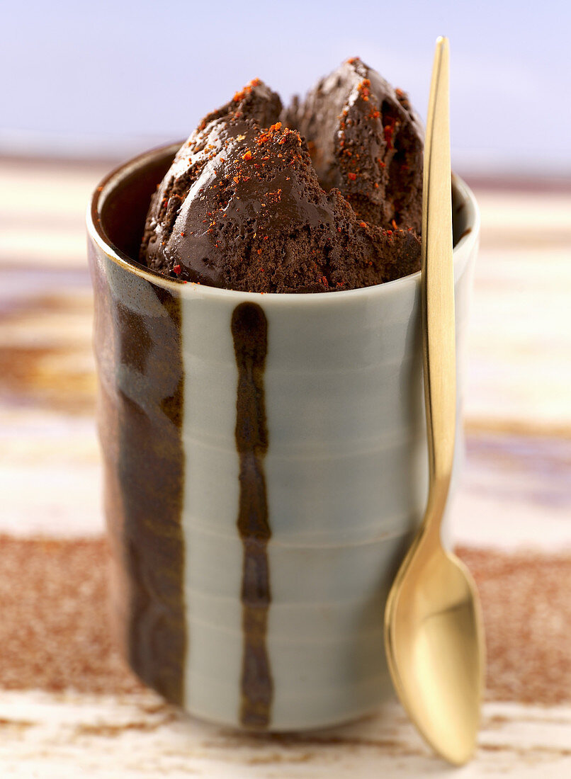 Chocolate ice cream with chilli powder