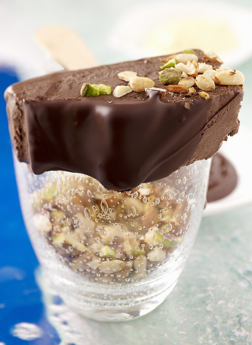 Chocolate ice cream with nuts