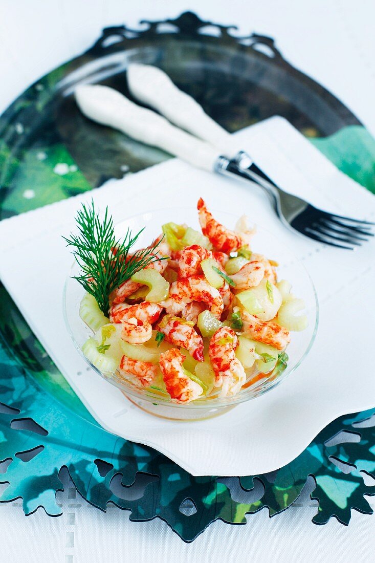 Crayfish salad with melon and celery