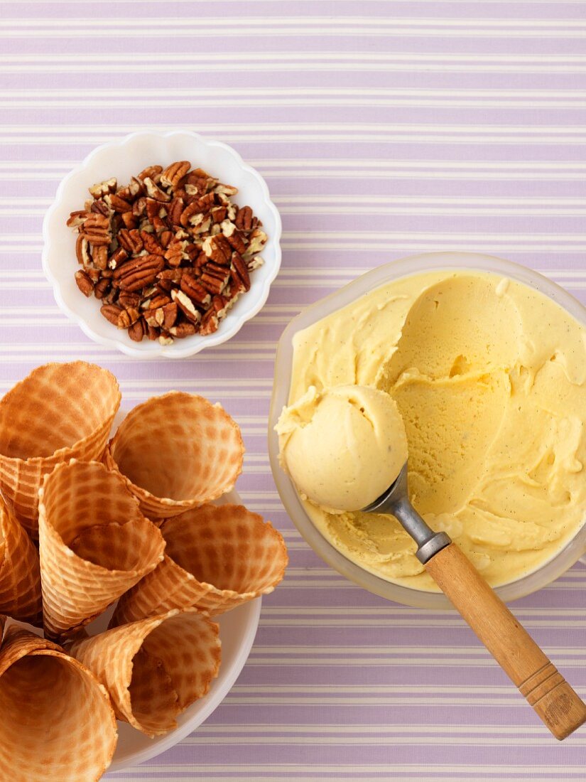 Butter tart ice cream with pecan nuts