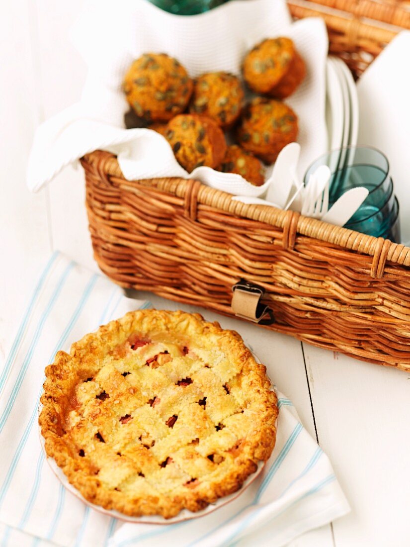 Pumpkin muffins and a fruit pie for a picnic