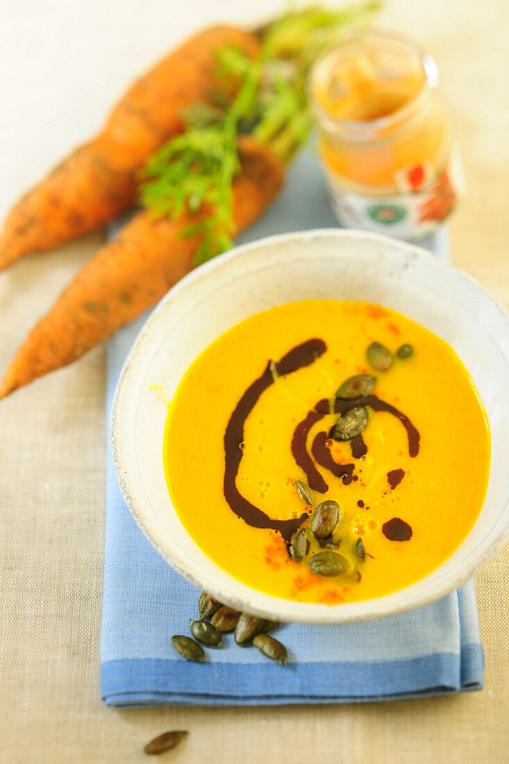 Carrot soup with pumpkin seeds