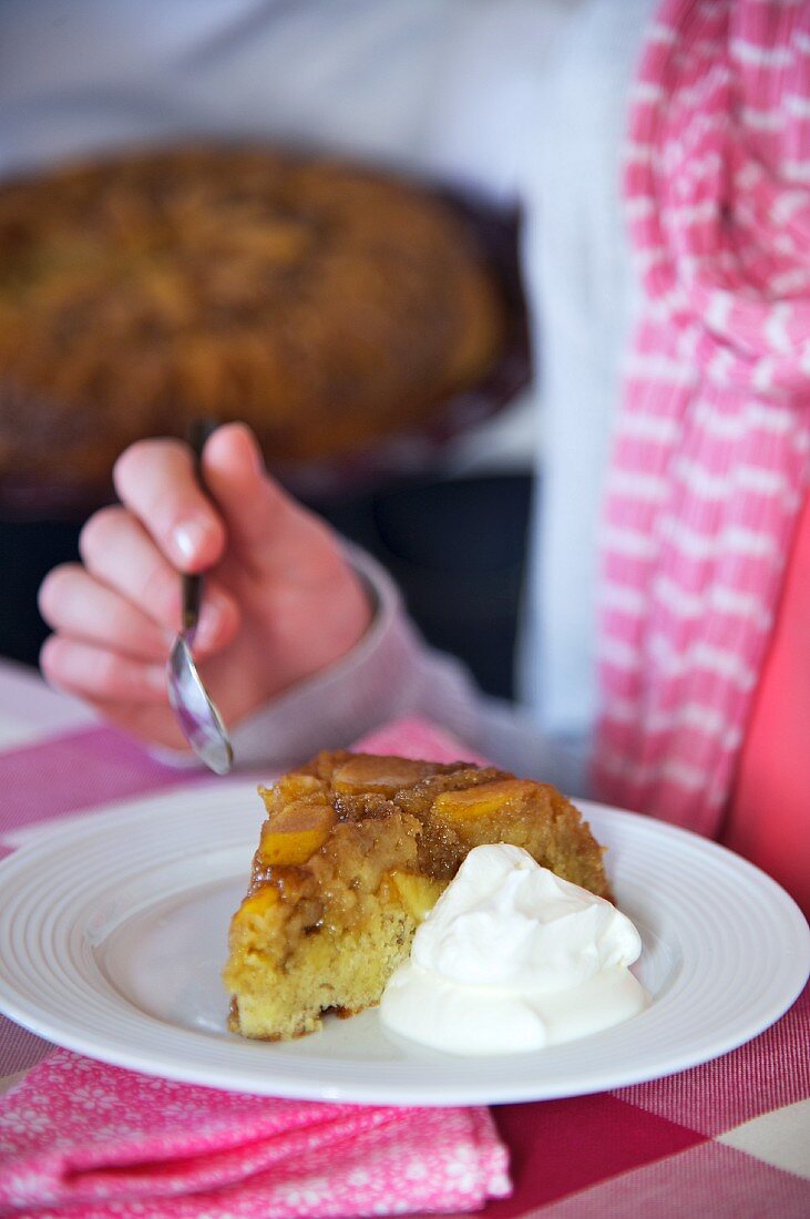 A slice of banana and apple cake on a plate