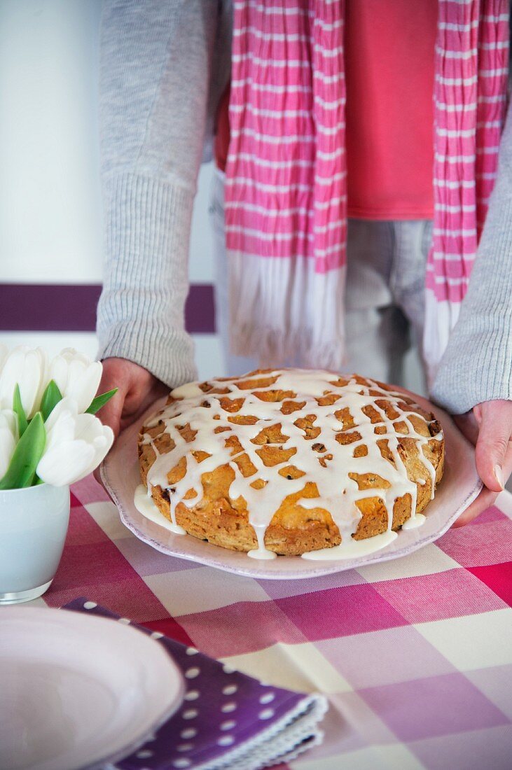 An exotic fruitcake decorated with icing