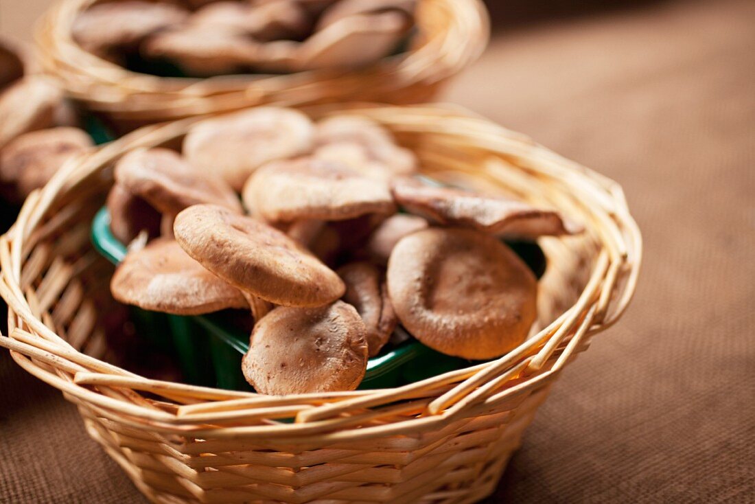 Basket of Shiitake Mushrooms at a Farmer's Market in Baltimore