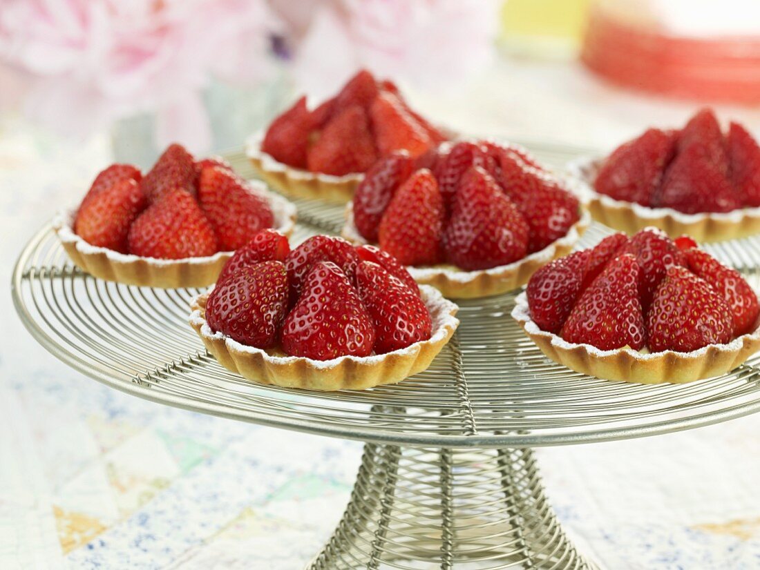 Mini Strawberry Tarts on a Wire Pedestal Dish