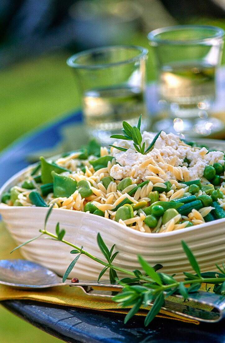 Risoni with peas and green beans