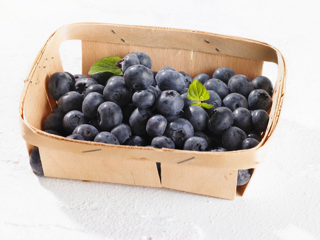 Blueberries in a wooden basket