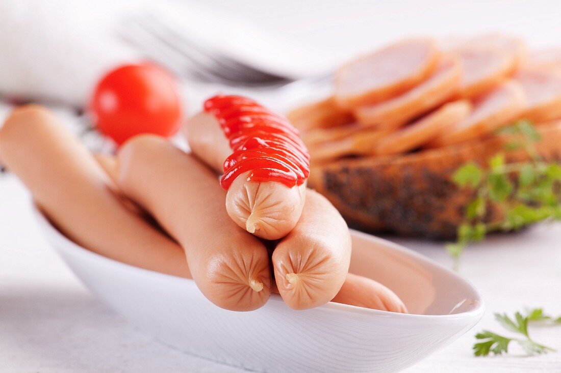 Frankfurters with ketchup