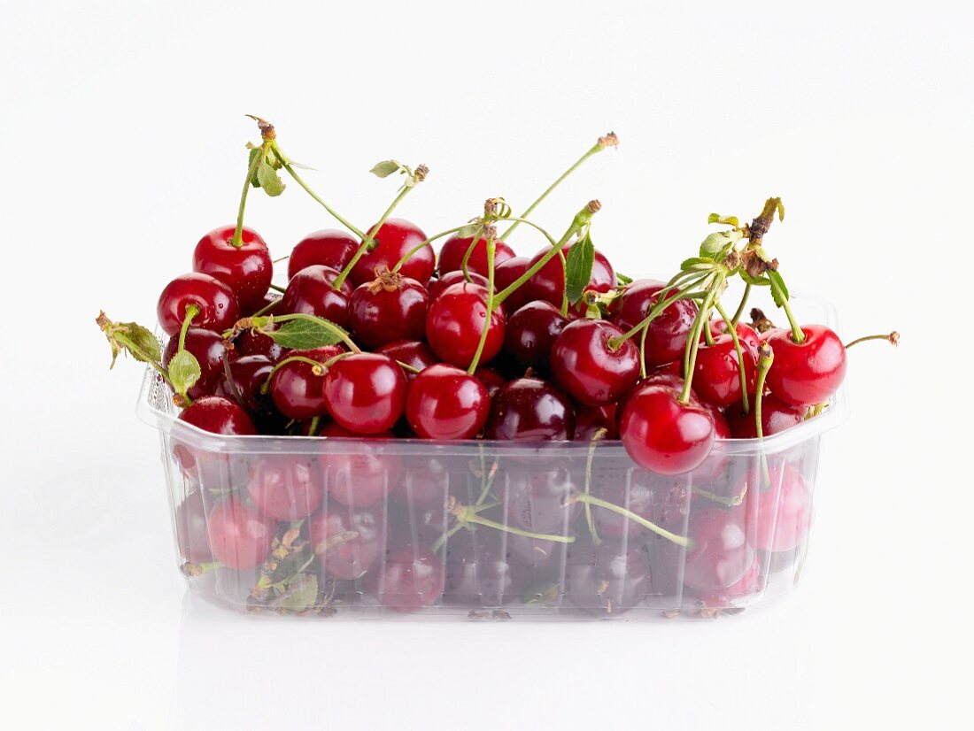 Sour cherries in a plastic punnet
