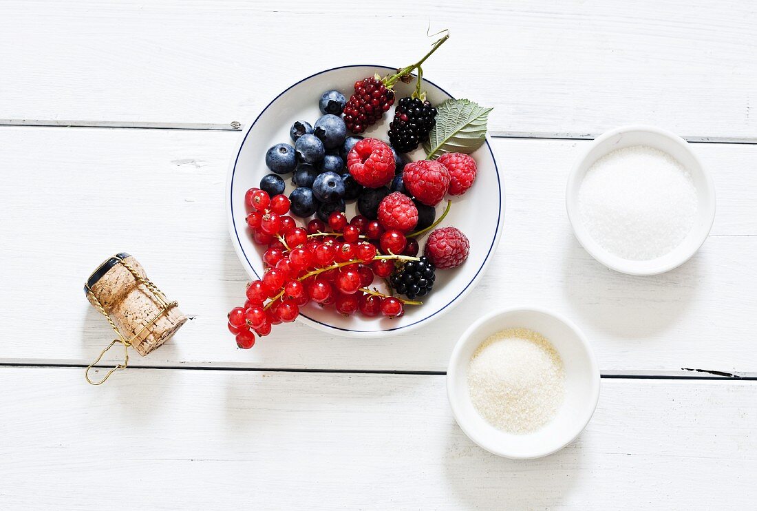 Ingredients for champagne jelly with berries