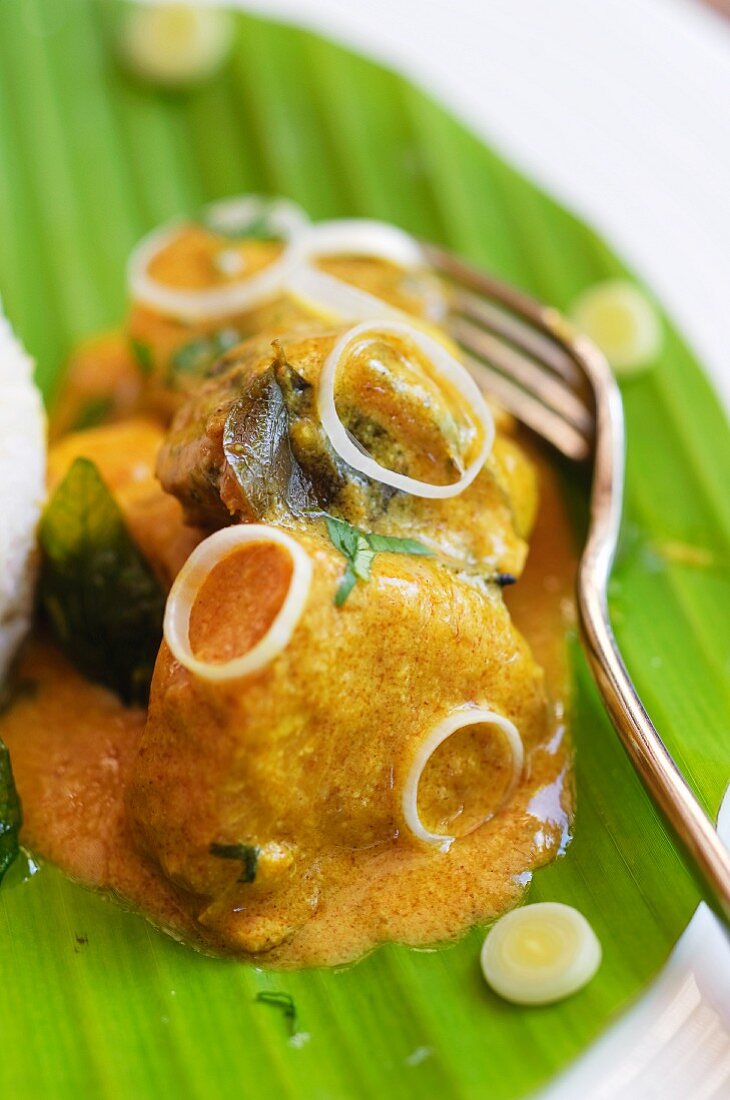 Curry served on banana leaf