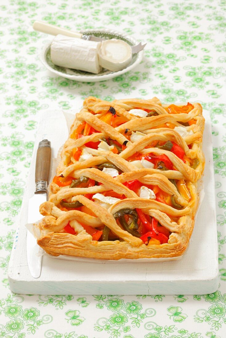 A puff pastry tart with peppers and goat's cheese