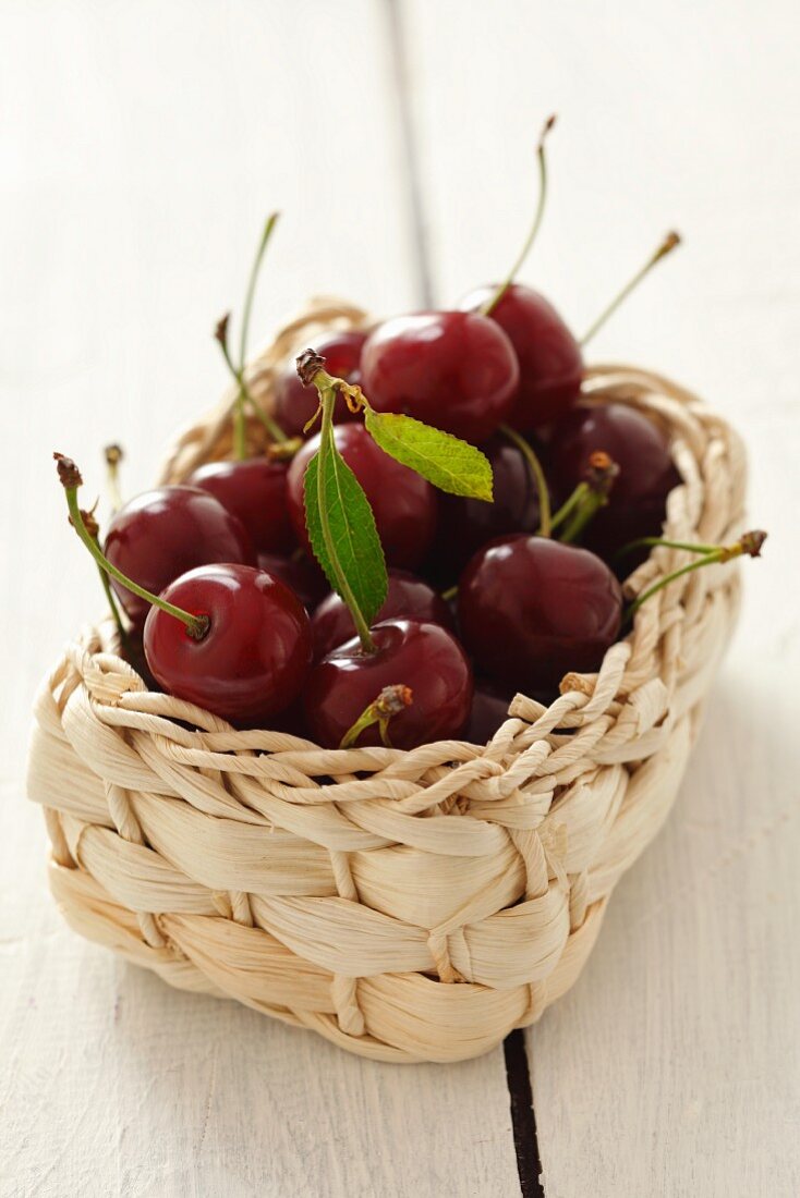 A basket of sour cherries