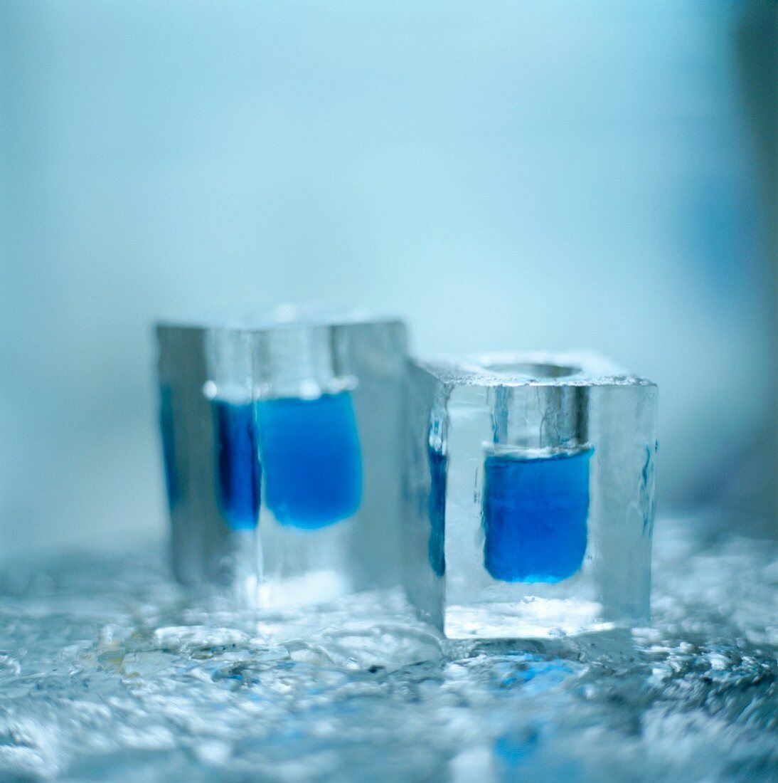 Shot glasses in ice cubes
