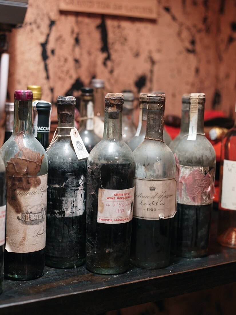 Old bottles of wine in a cellar