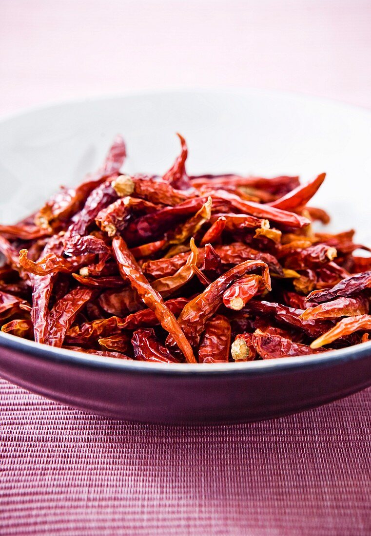 A bowl of dried chilli peppers