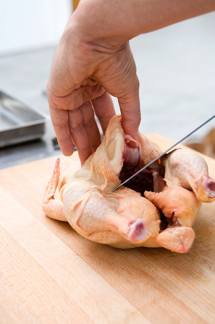 A chicken being prepared