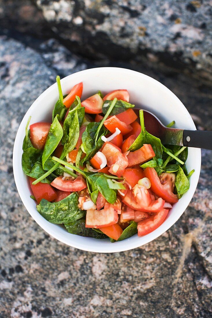 Spinach salad with peppers and tomatoes