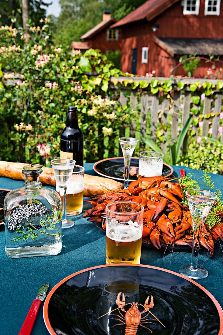 Crayfish on a table in a garden (Sweden)