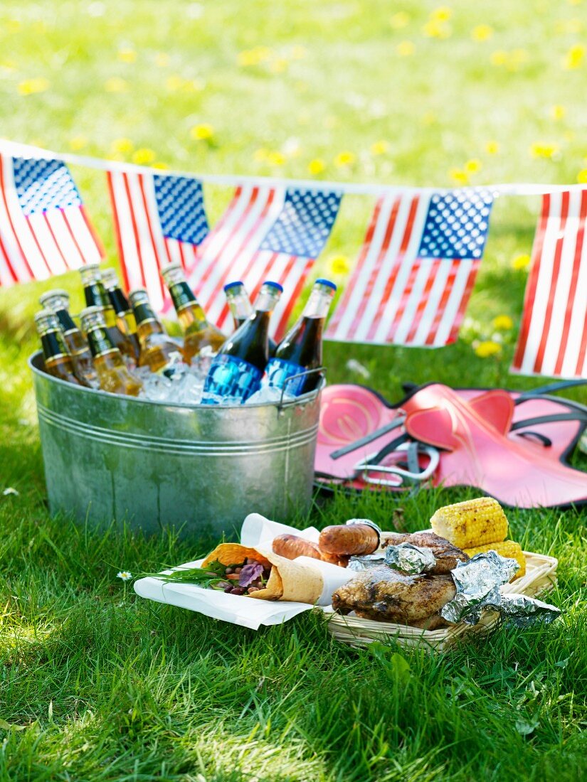 A grill platter and chilled drinks for 4th July (USA)