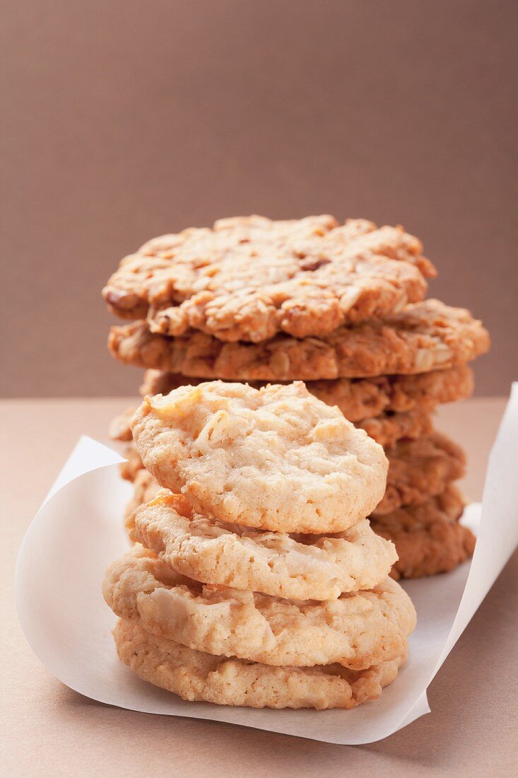 A stack of cookies on a piece of paper