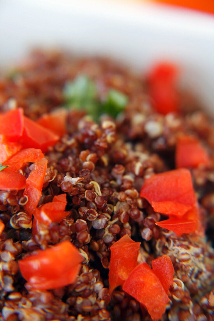 Gluten Free Red Quinoa with Red Peppers; Close Up