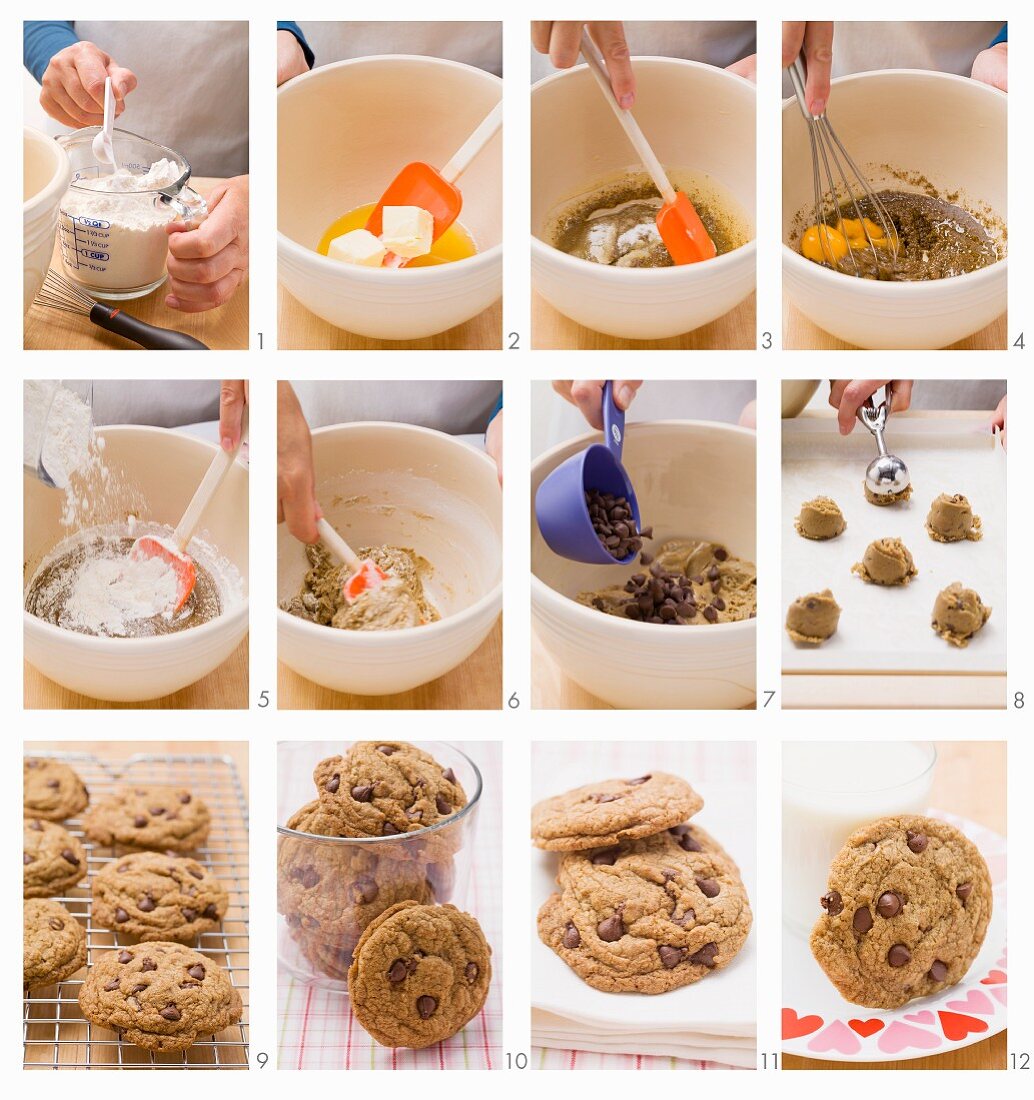 Preparing chocolate chip cookies