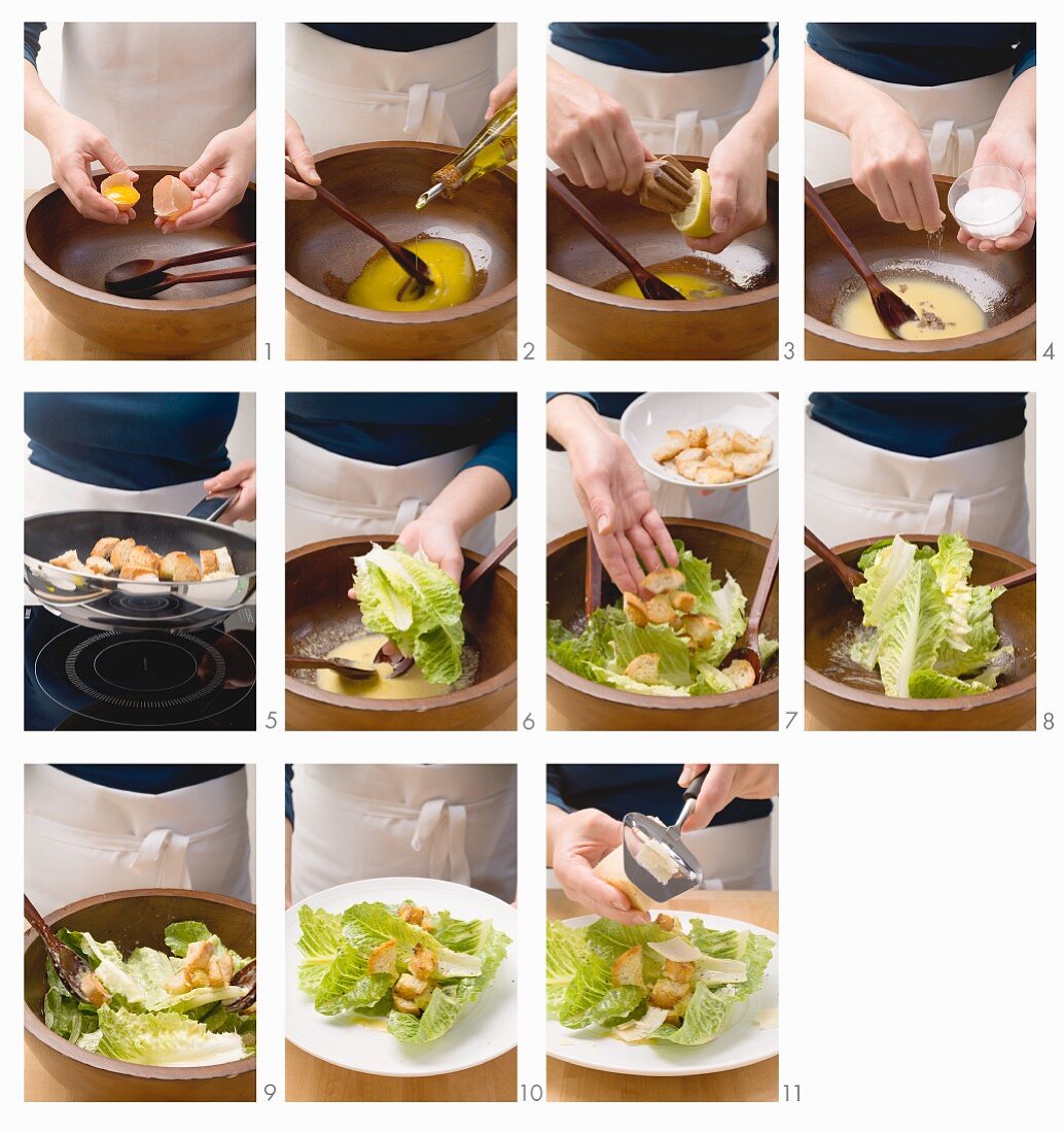 Preparing a Caesar salad