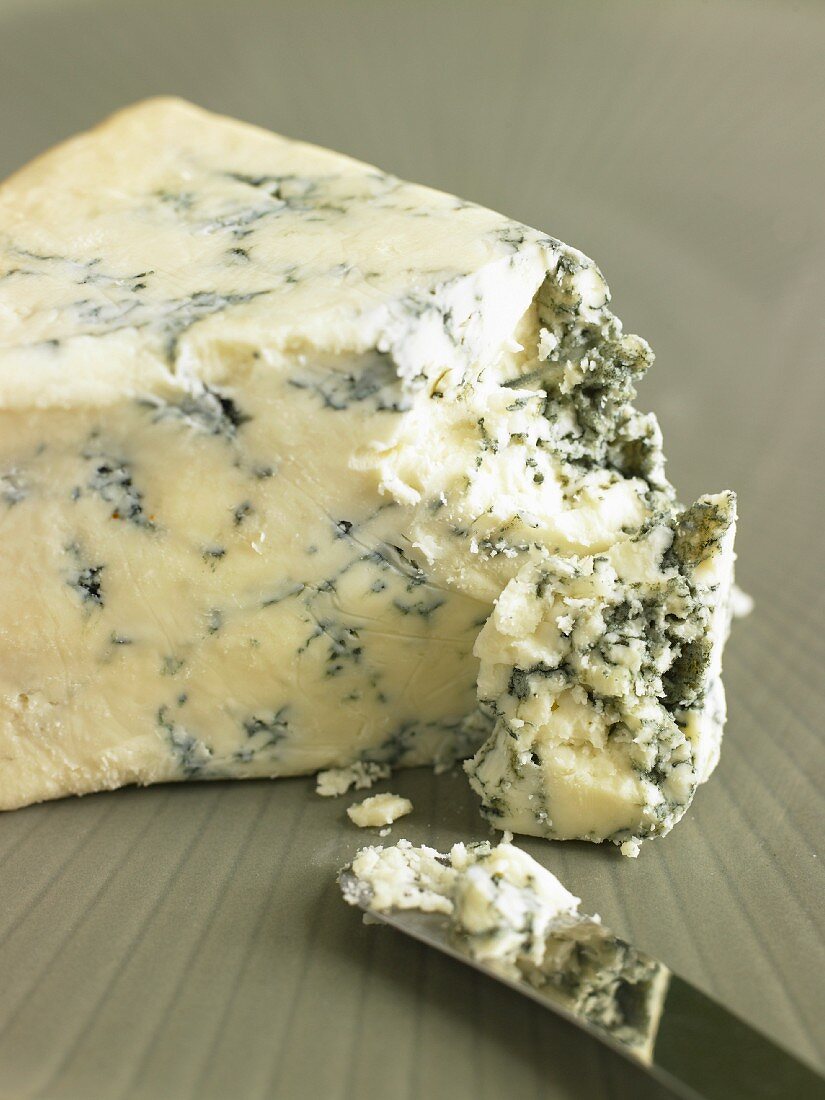 Wedge of Blue Cheese with Knife
