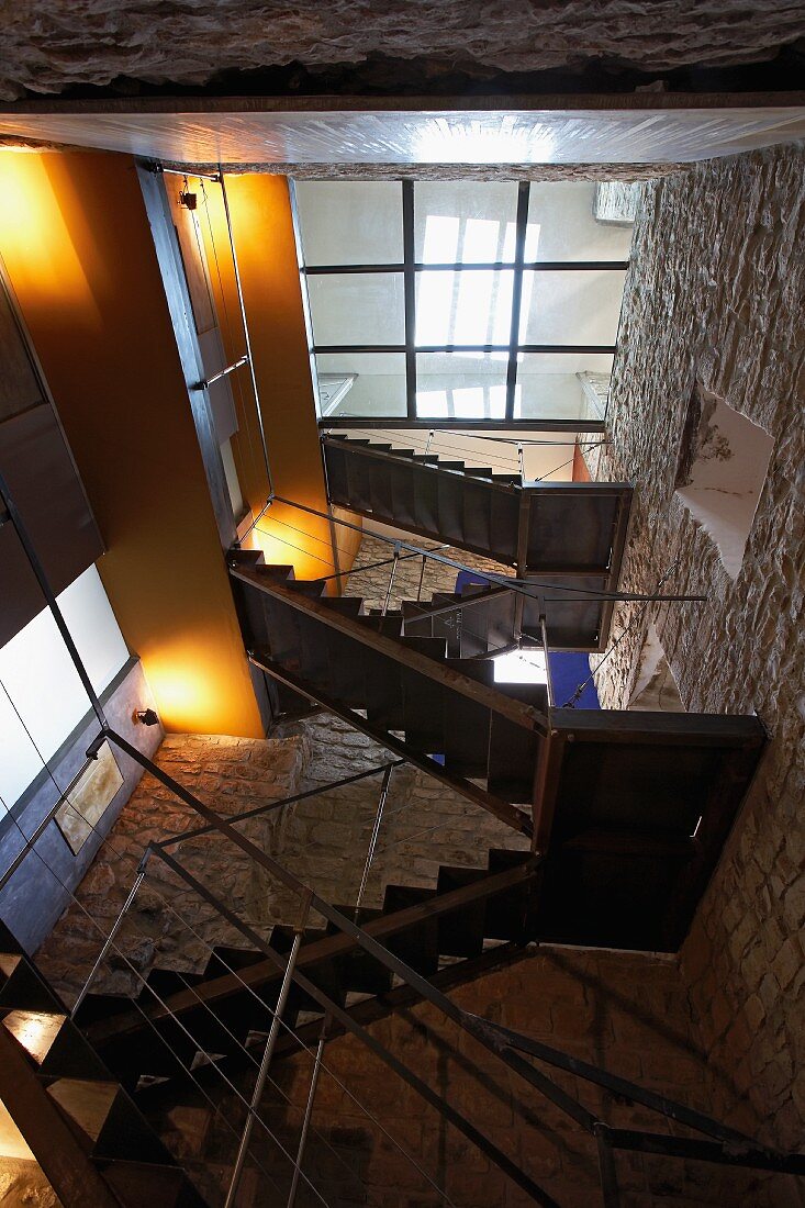 View of multi-storey staircase in Mediterranean apartment block