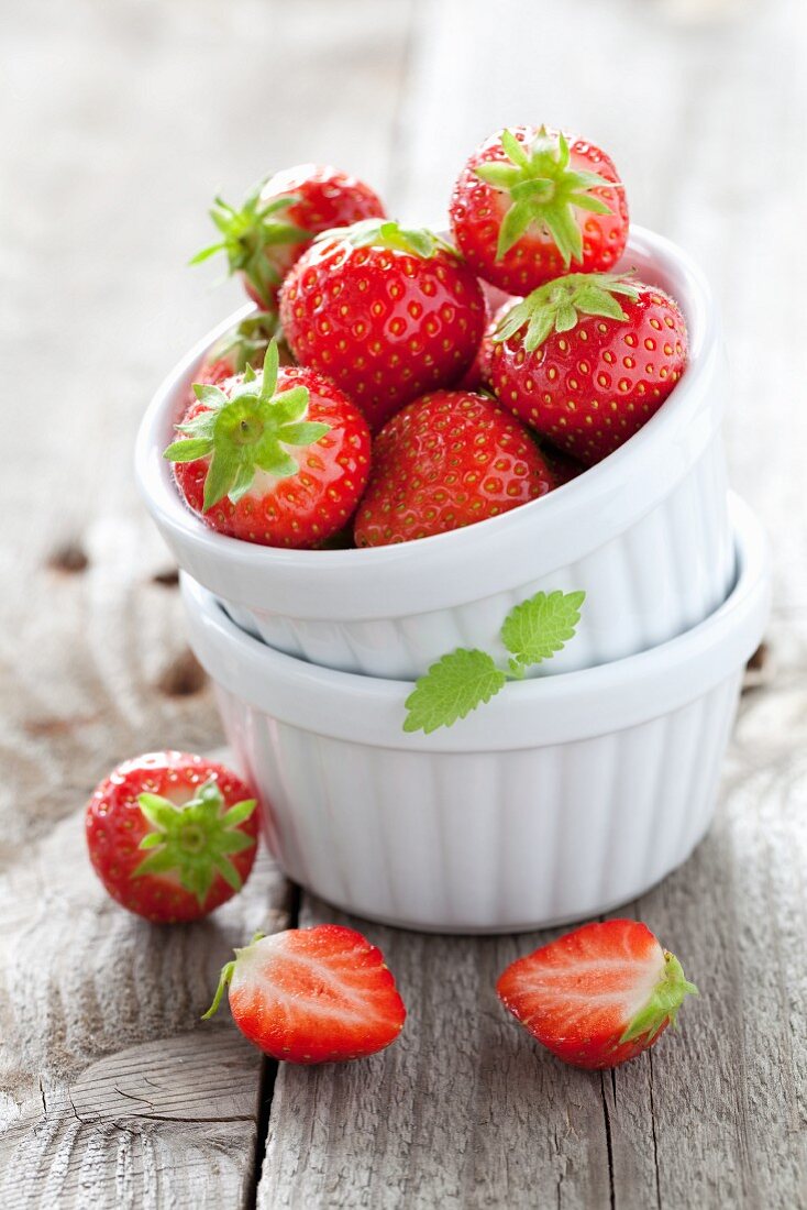 Strawberries in stacked ramekins