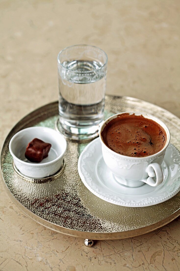 Turkish coffee on silver tray
