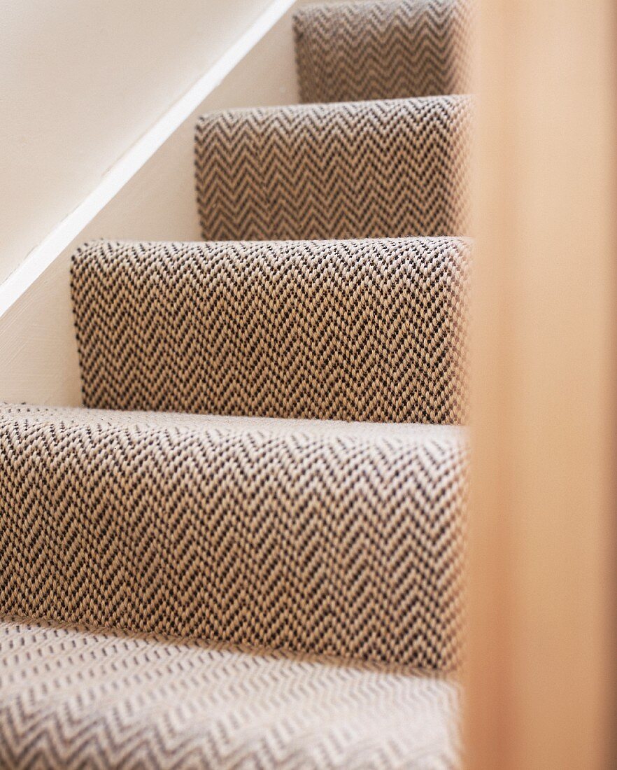 Patterned stair runner on stairs