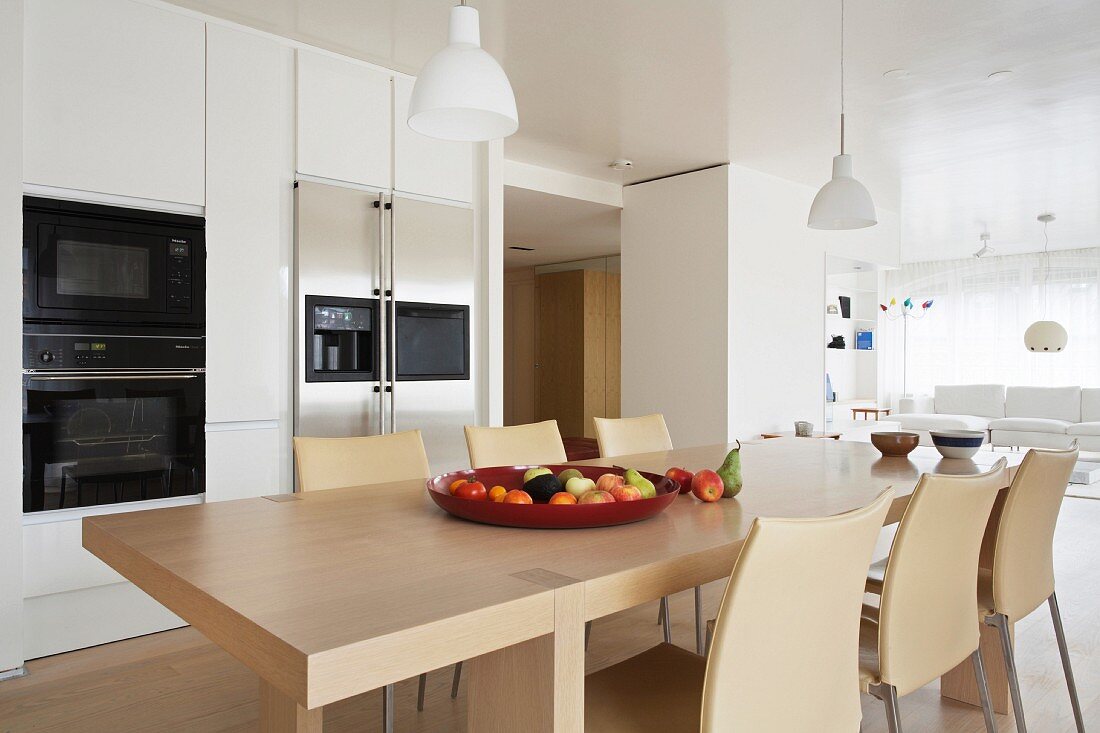 Open-plan living with dining and kitchen areas