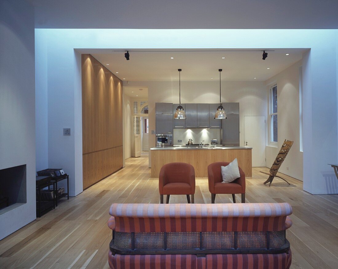 View of open-plan living room and kitchen