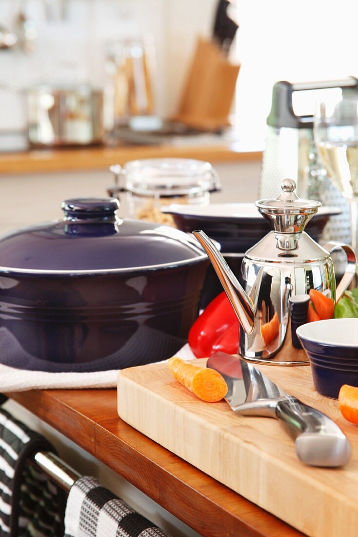 Kitchen island with kitchen utensils