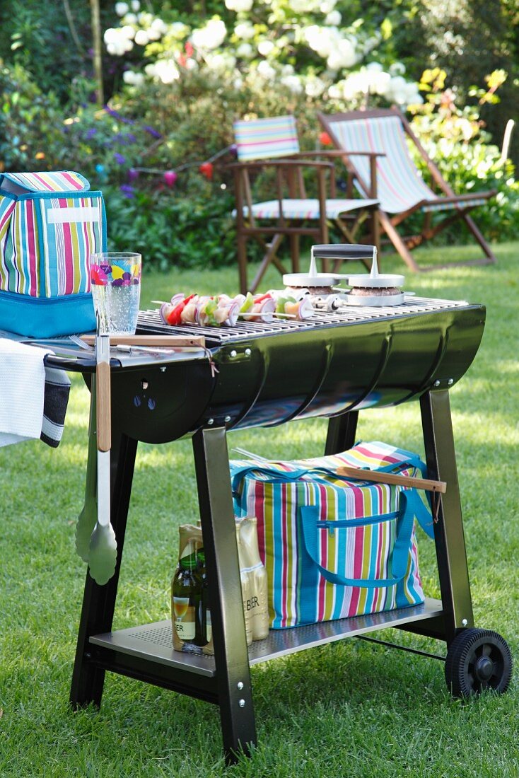 Barbecue trolley in garden