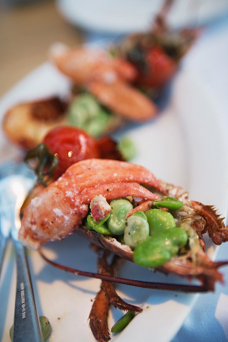 Crayfish with broad beans