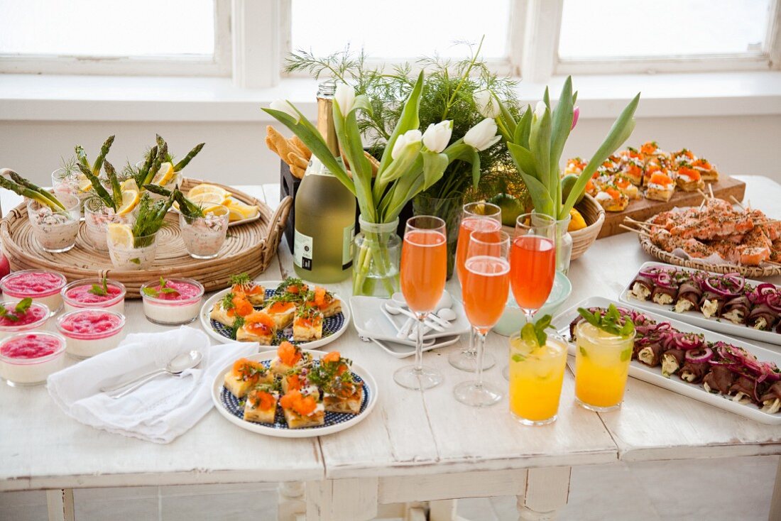 Spring buffet with finger food and drinks