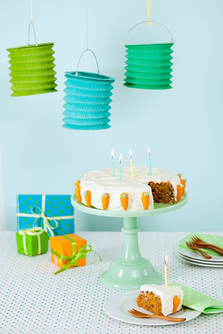 Carrot cake with lime icing for a child's birthday