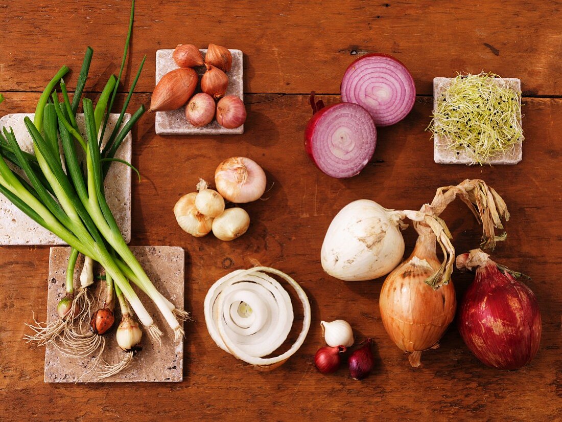 Various types of onions