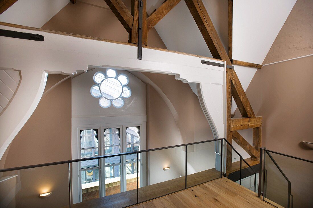 View of rose window from upper storey