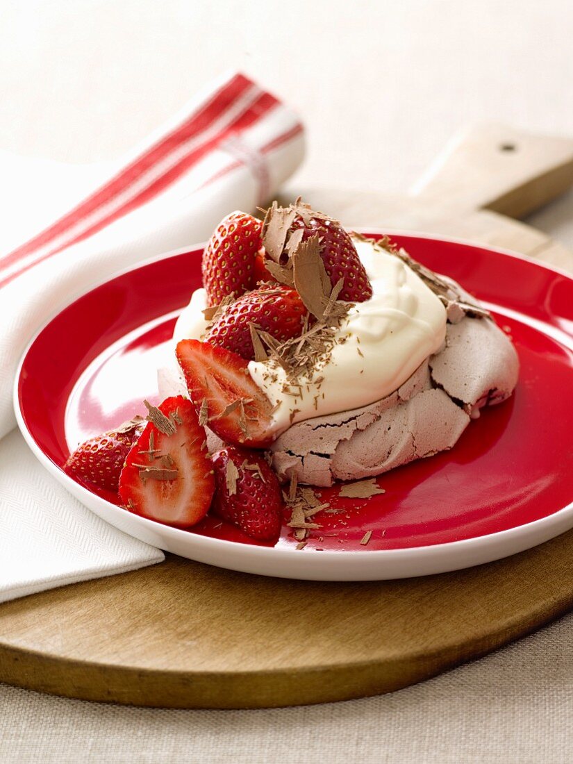 Mini chocolate Pavlova with strawberries