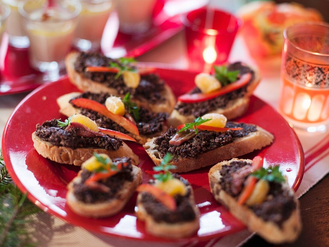 Bruschetta with olive cream for Christmas