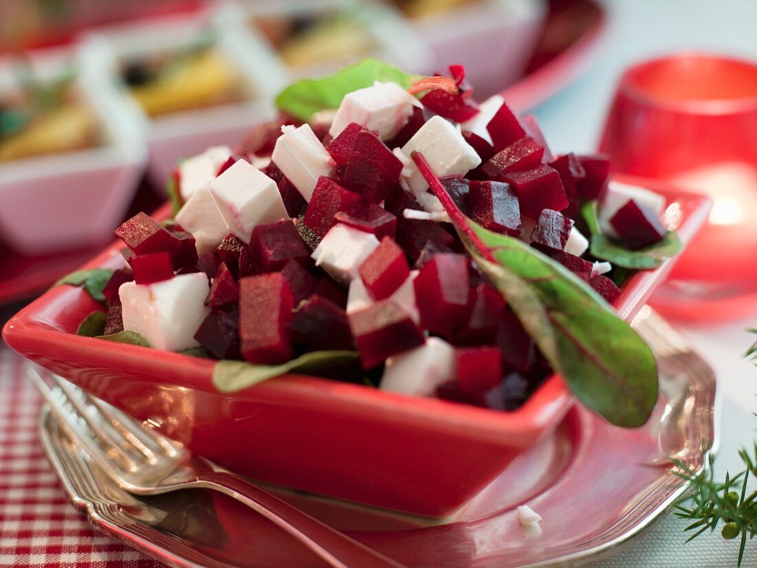 Beetroot salad with sheep's cheese for Christmas