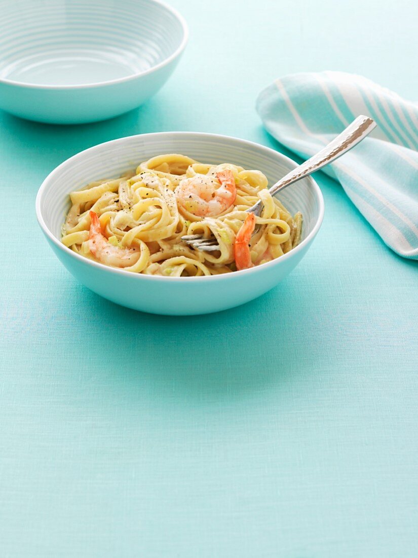 Ribbon pasta with prawns